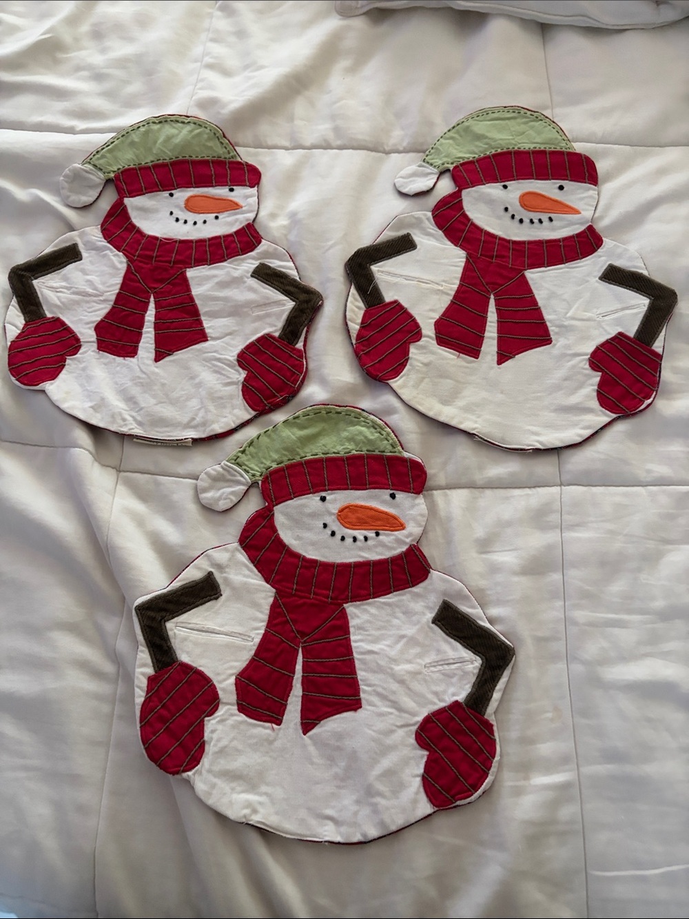 Pottery Barn Kids Snowman Placemats with utensil holders - Set Of 3 Christmas